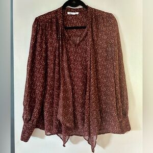 Burgundy floral tie-front blouse